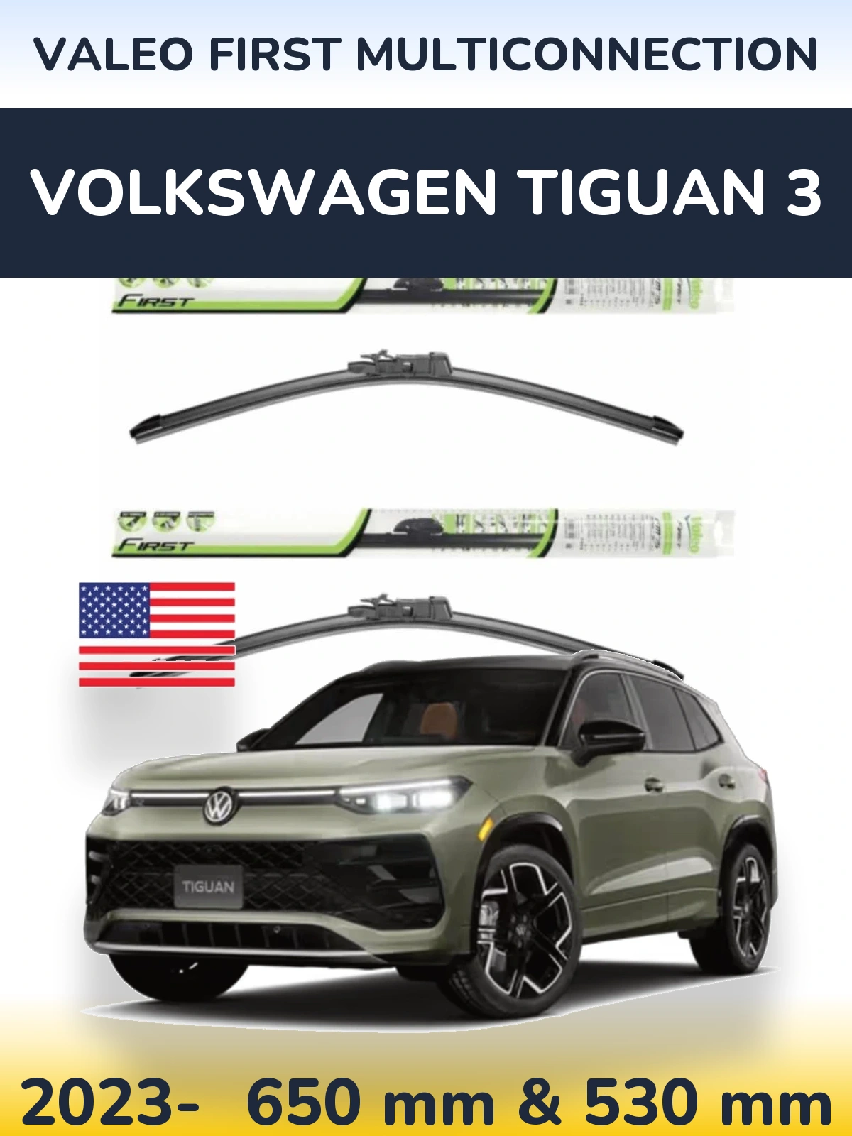 Комплект передніх щіток Valeo First MultiConnection 650 & 530 мм для Volkswagen Tiguan 3 2023-2026