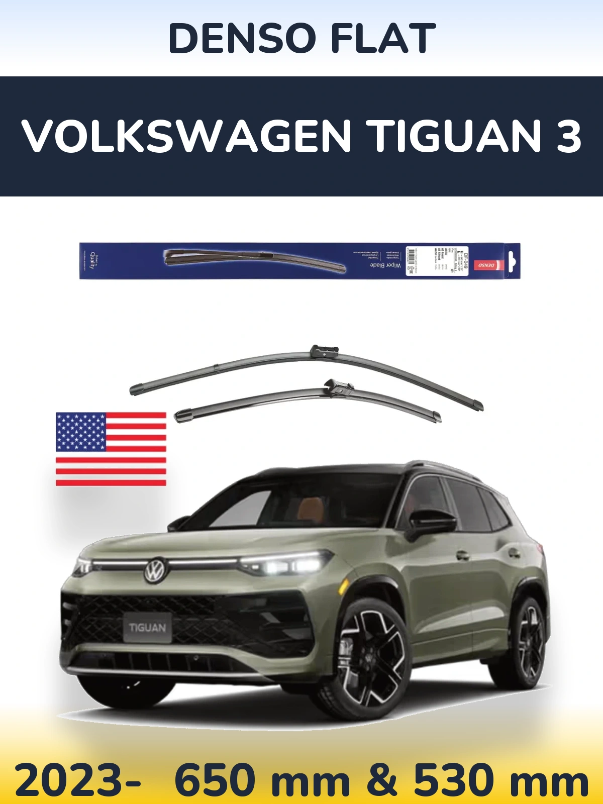 Комплект передніх щіток Denso Flat 640 & 520 мм для Volkswagen Tiguan 3 2023-2026