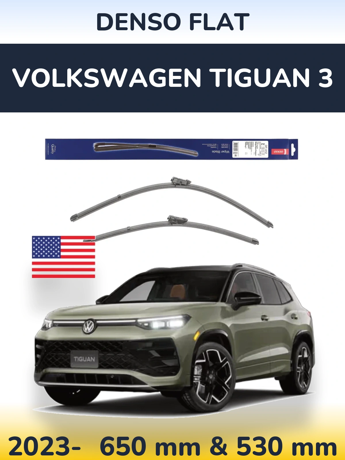 Front wiper blade set Denso Flat 650 & 530 mm for Volkswagen Tiguan 3 2023-2026