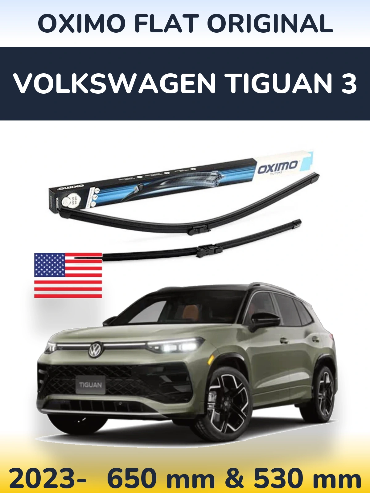 Комплект передних дворников Oximo Flat Original 650 & 530 мм для Volkswagen Tiguan 3 2023-2026