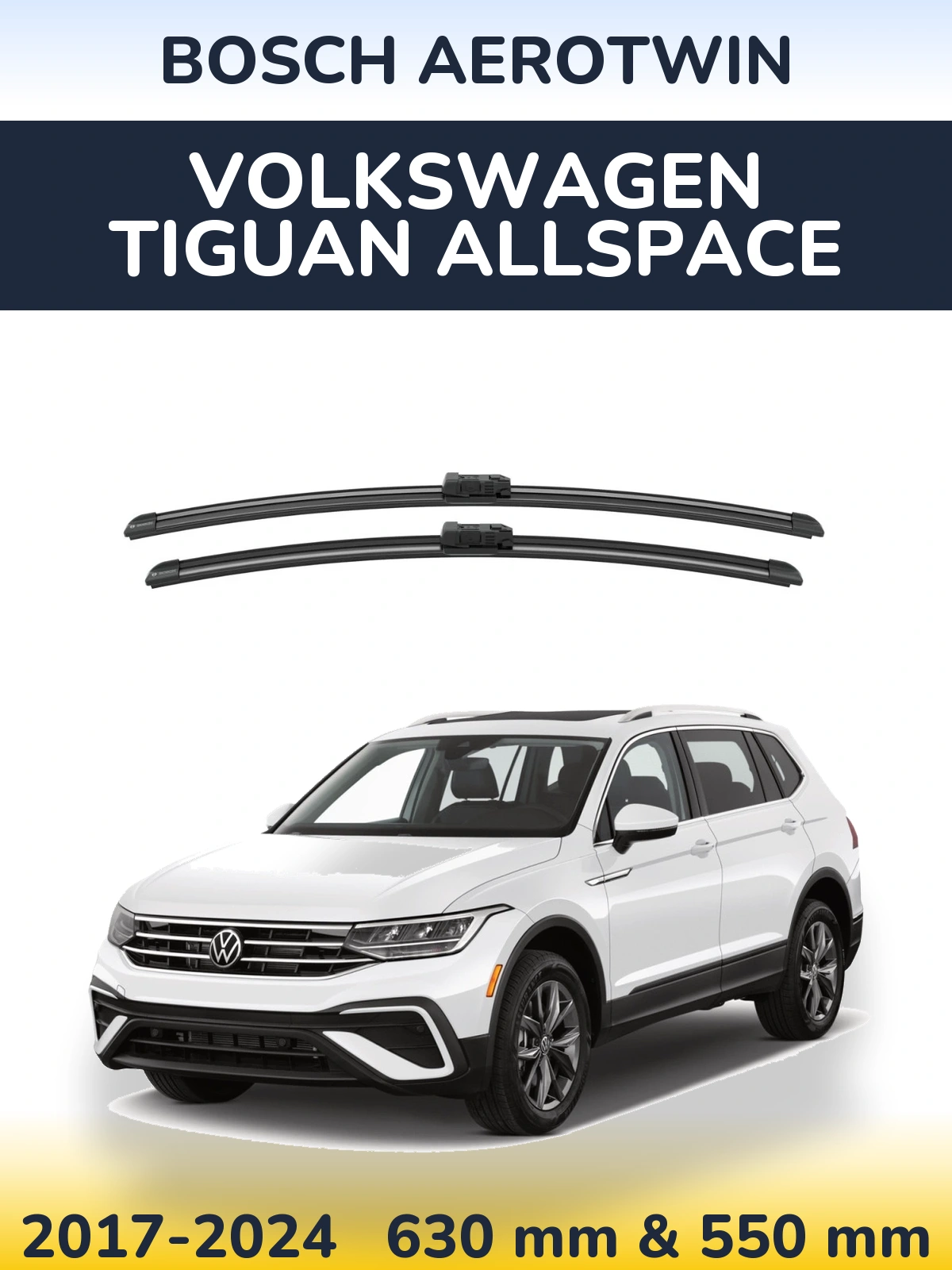 Комплект передніх щіток BOSCH AeroTwin 625 & 550 мм для Volkswagen Tiguan Allspace 2017-2024