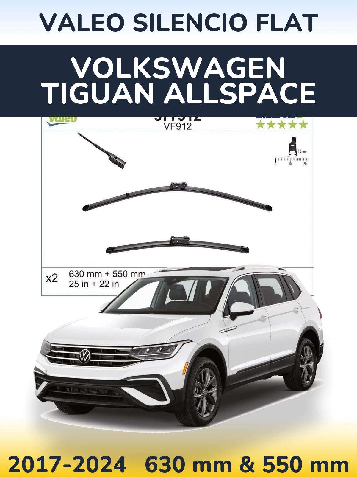 Komplet przednich wycieraczek Valeo Silencio Flat 630 & 550 mm do Volkswagen Tiguan Allspace 2017-2024