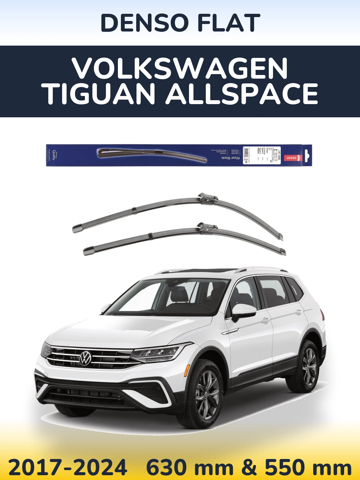 Комплект передних дворников Denso Flat 630 & 550 мм для Volkswagen Tiguan Allspace 2017-2024