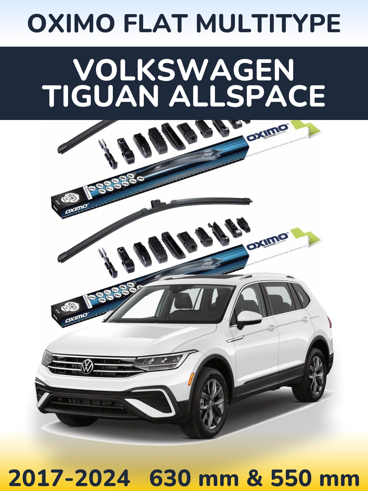 Комплект передних дворников Oximo Flat MultiТипe 600 & 550 мм для Volkswagen Tiguan Allspace 2017-2024