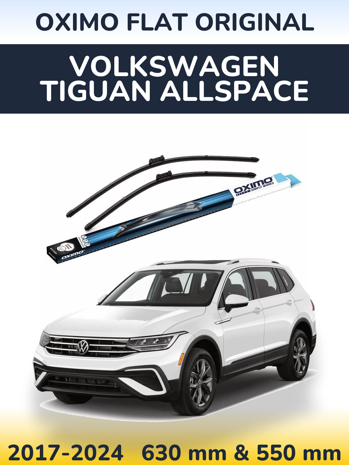Front wiper blade set Oximo Flat Original 630 & 550 mm for Volkswagen Tiguan Allspace 2017-2024