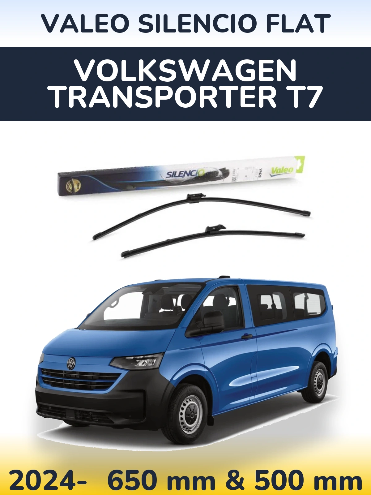 Комплект передніх щіток Valeo Silencio Flat 650 & 500 мм для Volkswagen Transporter T7 2024-2026