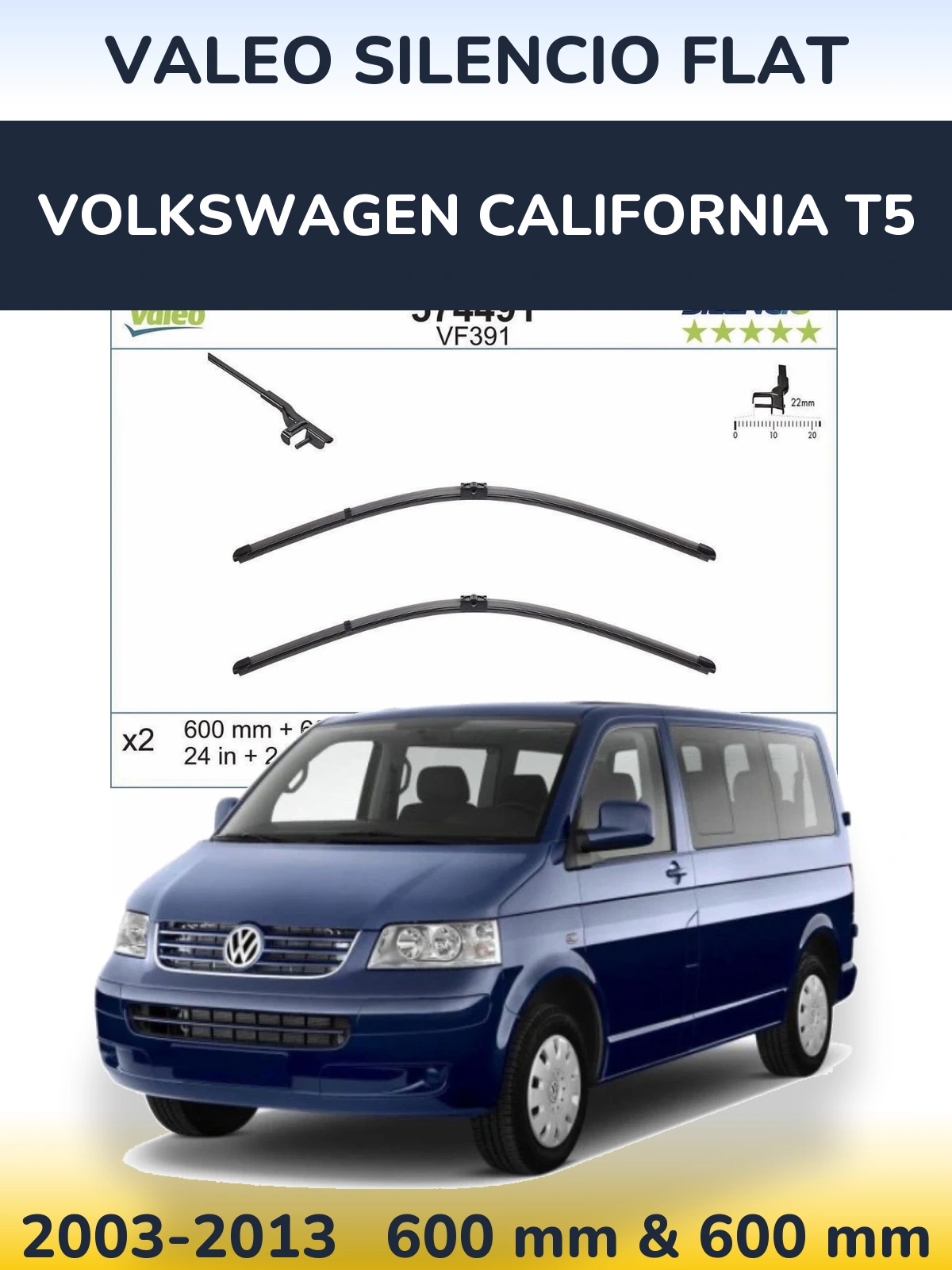 Комплект передніх щіток Valeo Silencio Flat 600 & 600 мм для Volkswagen California T5 2003-2013