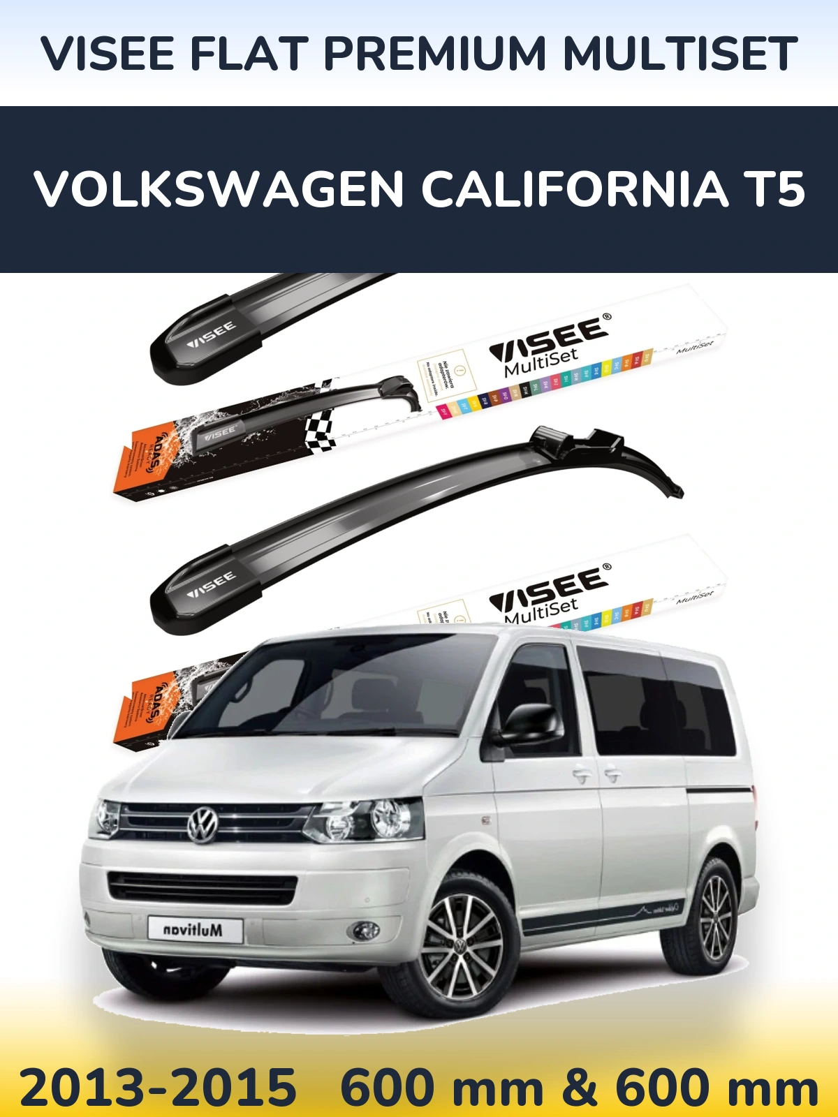 Komplet przednich wycieraczek VISEE FLAT PREMIUM MultiSet 600 & 600 mm do Volkswagen California T5 2013-2015