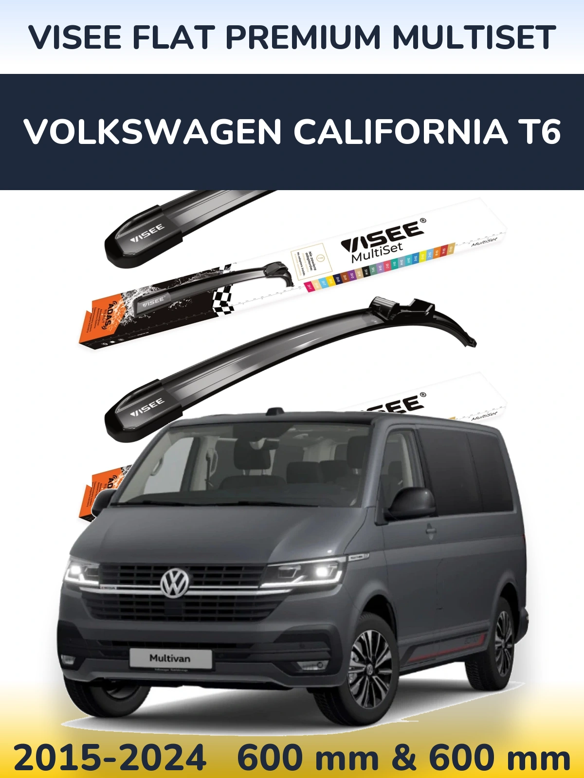 Komplet przednich wycieraczek VISEE FLAT PREMIUM MultiSet 600 & 600 mm do Volkswagen California T6 2015-2024