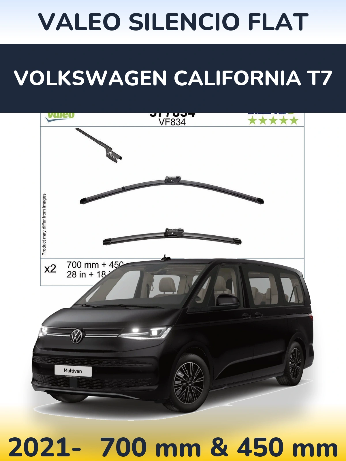 Комплект передних дворников Valeo Silencio Flat 700 & 450 мм для Volkswagen California T7 2021-2026