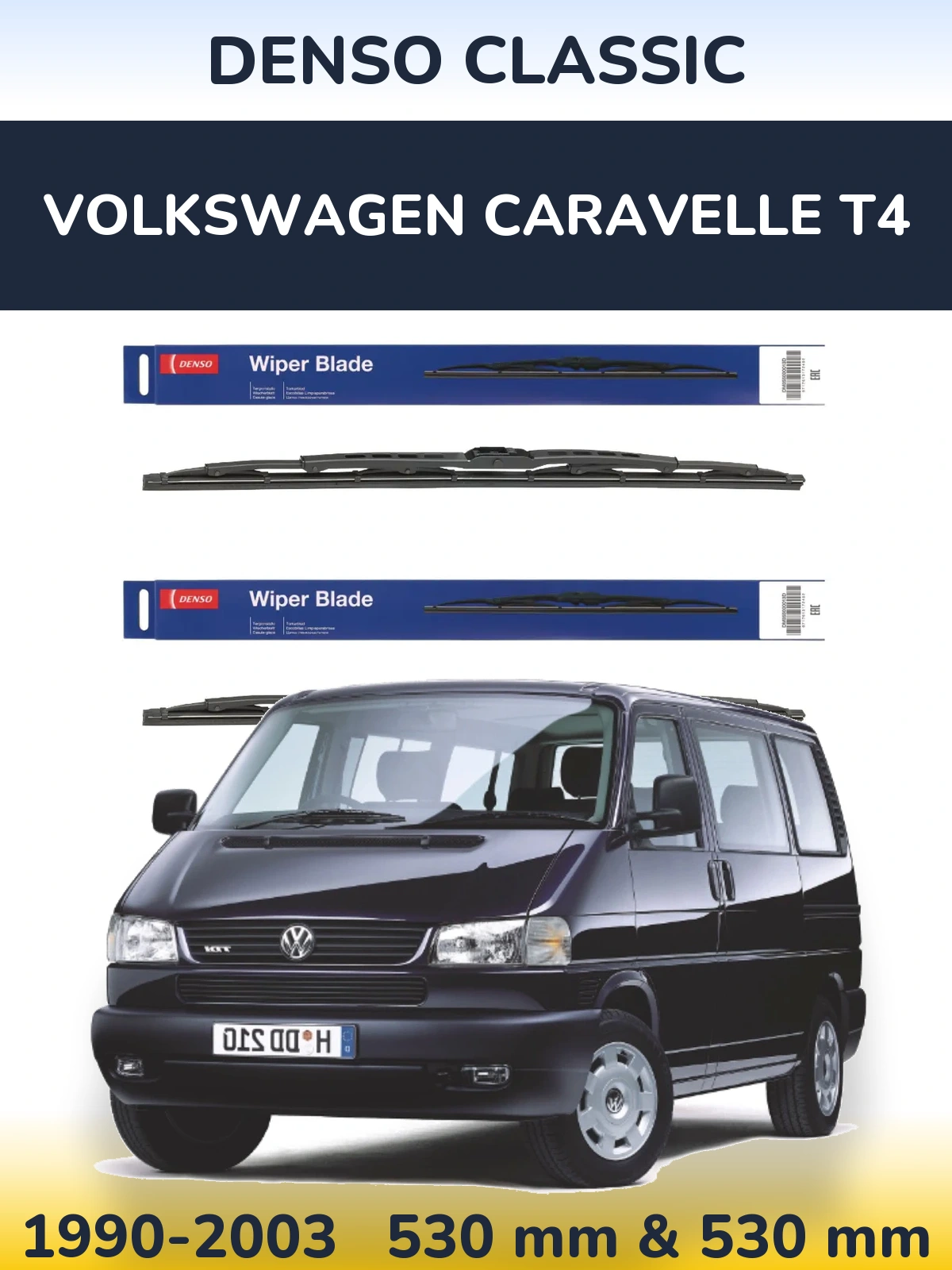 Front wiper blade set Denso Classic 530 & 530 mm for Volkswagen Caravelle T4 1990-2003