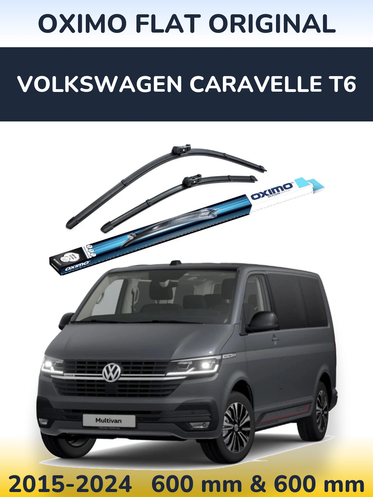Комплект передних дворников Oximo Flat Original 600 & 600 мм для Volkswagen Caravelle T6 2015-2024