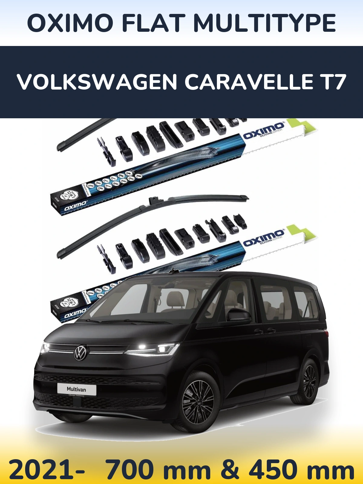 Komplet przednich wycieraczek Oximo Flat MultiType 700 & 450 mm do Volkswagen Caravelle T7 2021-2026