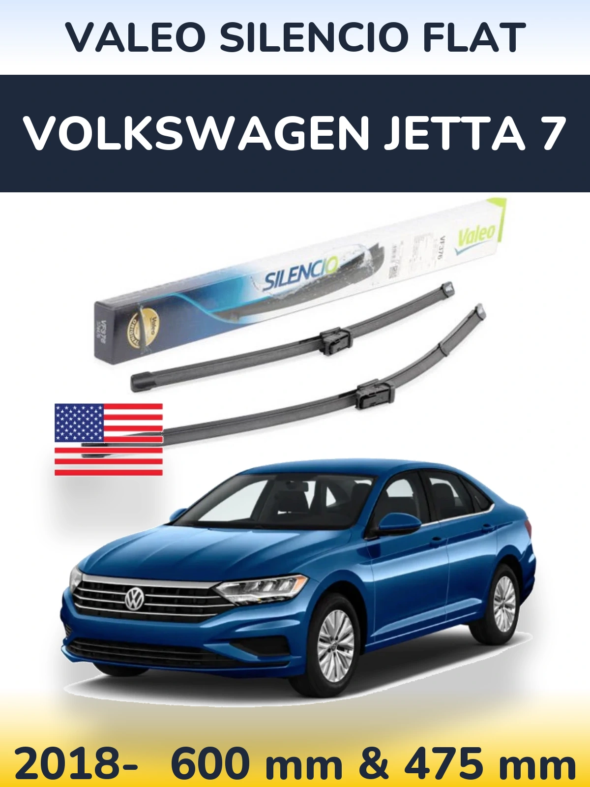 Комплект передніх щіток Valeo Silencio Flat 600 & 475 мм для Volkswagen Jetta 7 2018-2026