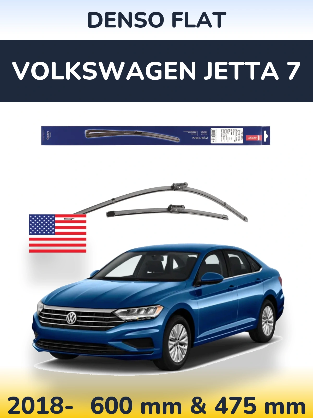 Front wiper blade set Denso Flat 600 & 475 mm for Volkswagen Jetta 7 2018-2026