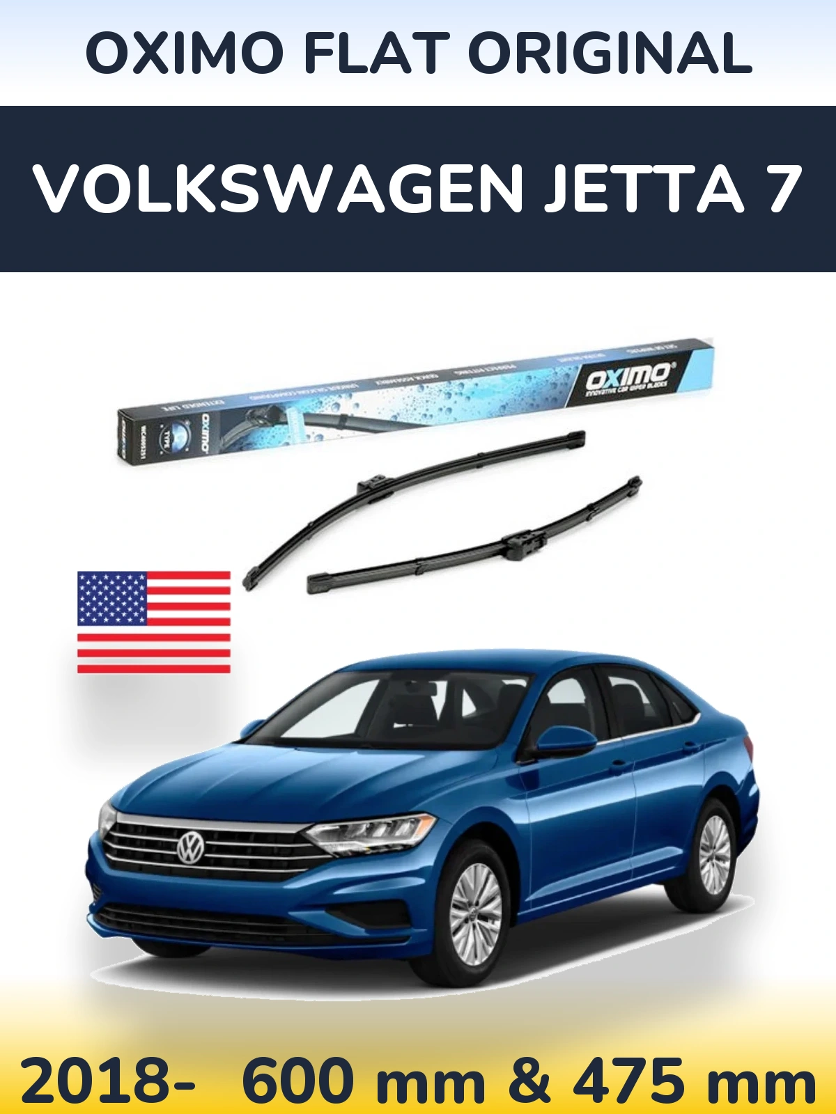 Front wiper blade set Oximo Flat Original 600 & 475 mm for Volkswagen Jetta 7 2018-2026