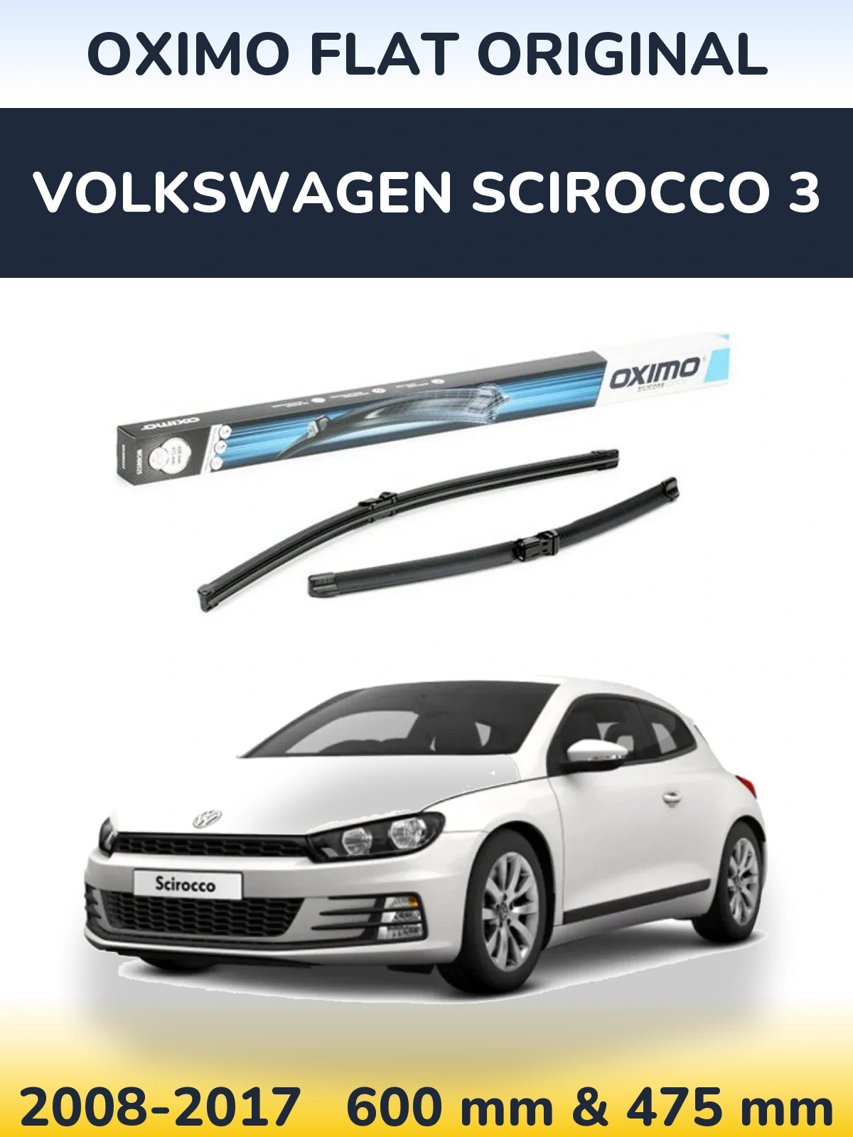 Комплект передних дворников Oximo Flat Original 600 & 475 мм для Volkswagen Scirocco 3 2008-2017