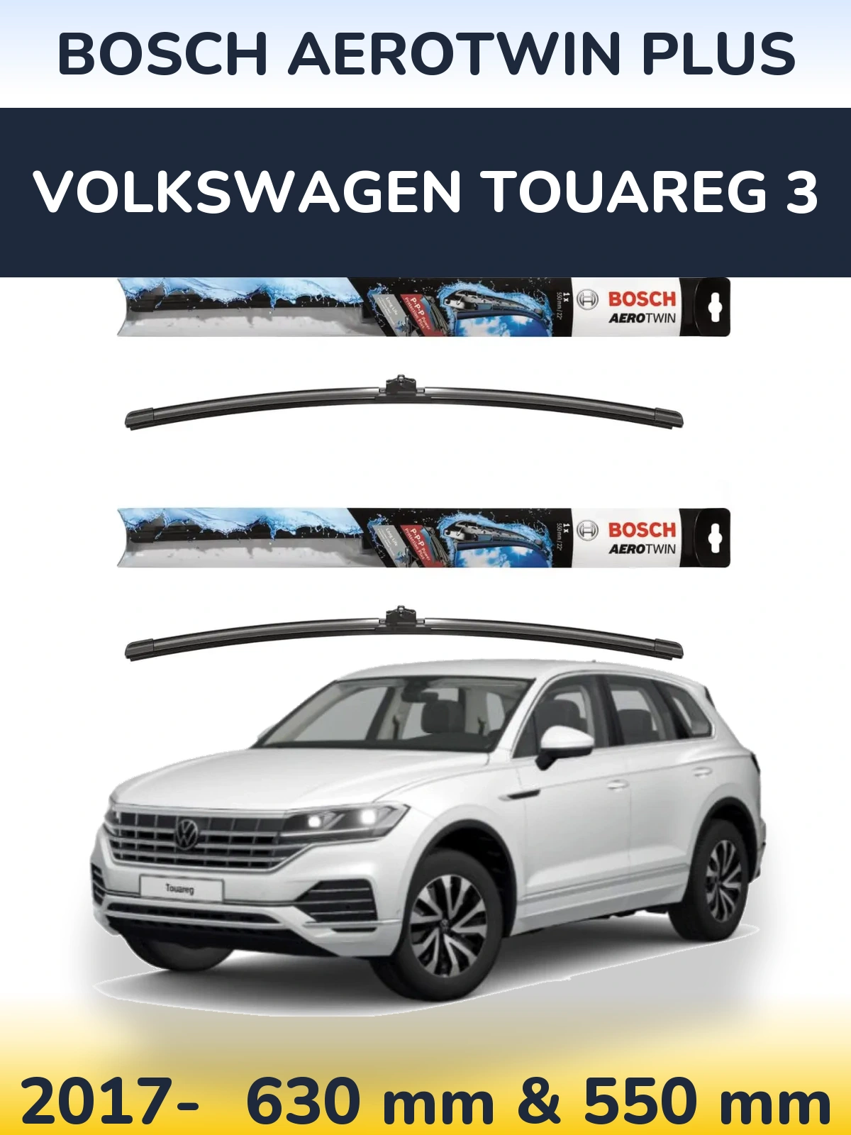 Front wiper blade set BOSCH AeroTwin Plus 600 & 550 mm for Volkswagen Touareg 3 2017-2026