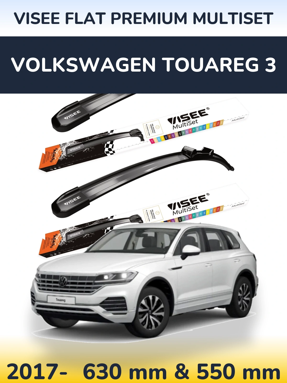 Komplet przednich wycieraczek VISEE FLAT PREMIUM MultiSet 630 & 550 mm do Volkswagen Touareg 3 2017-2026