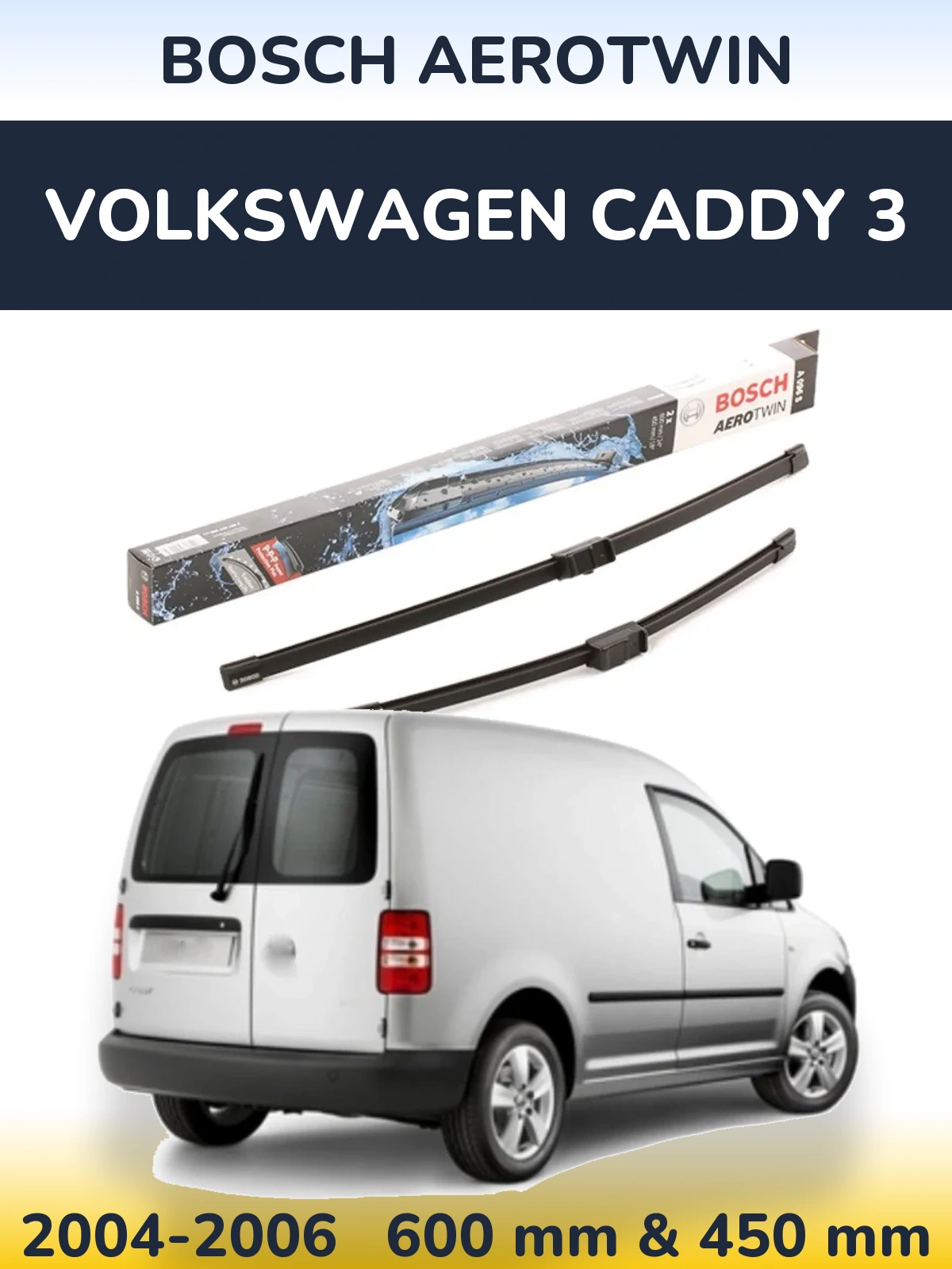 Комплект передних дворников BOSCH AeroTwin 600 & 450 мм для Volkswagen Caddy 3 2004-2006