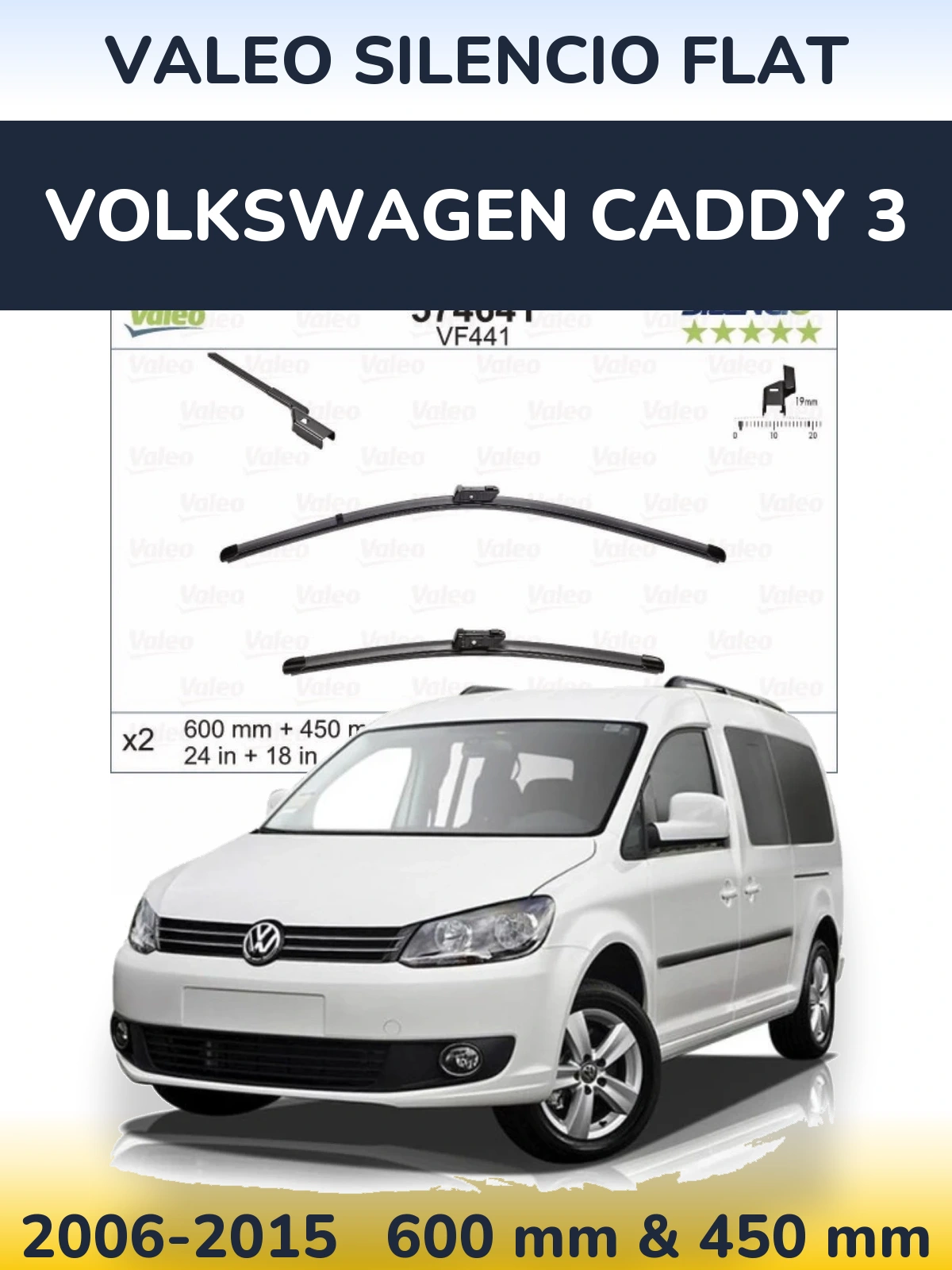 Komplet przednich wycieraczek Valeo Silencio Flat 600 & 450 mm do Volkswagen Caddy 3 2006-2015