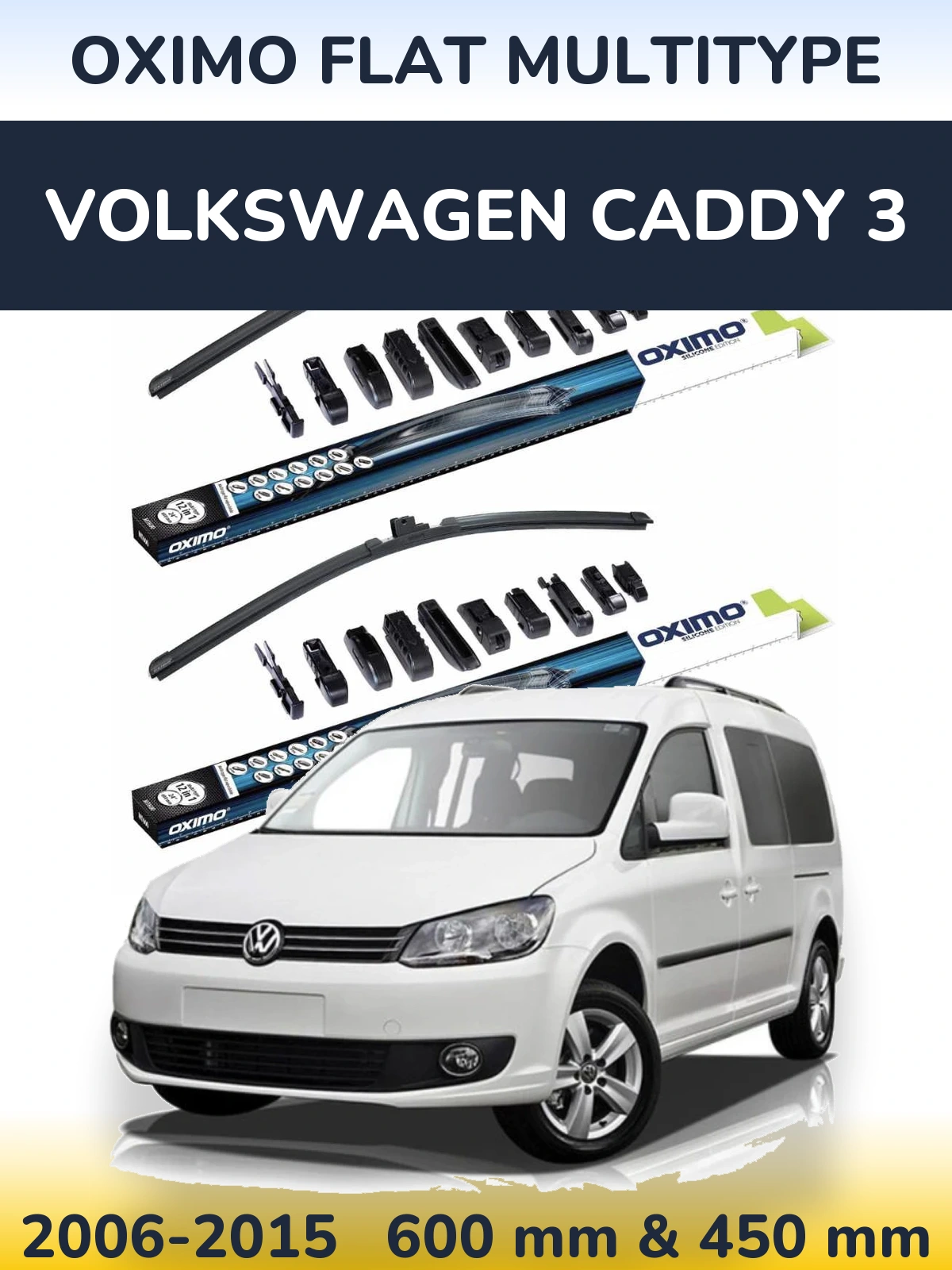 Комплект передних дворников Oximo Flat MultiТипe 600 & 450 мм для Volkswagen Caddy 3 2006-2015