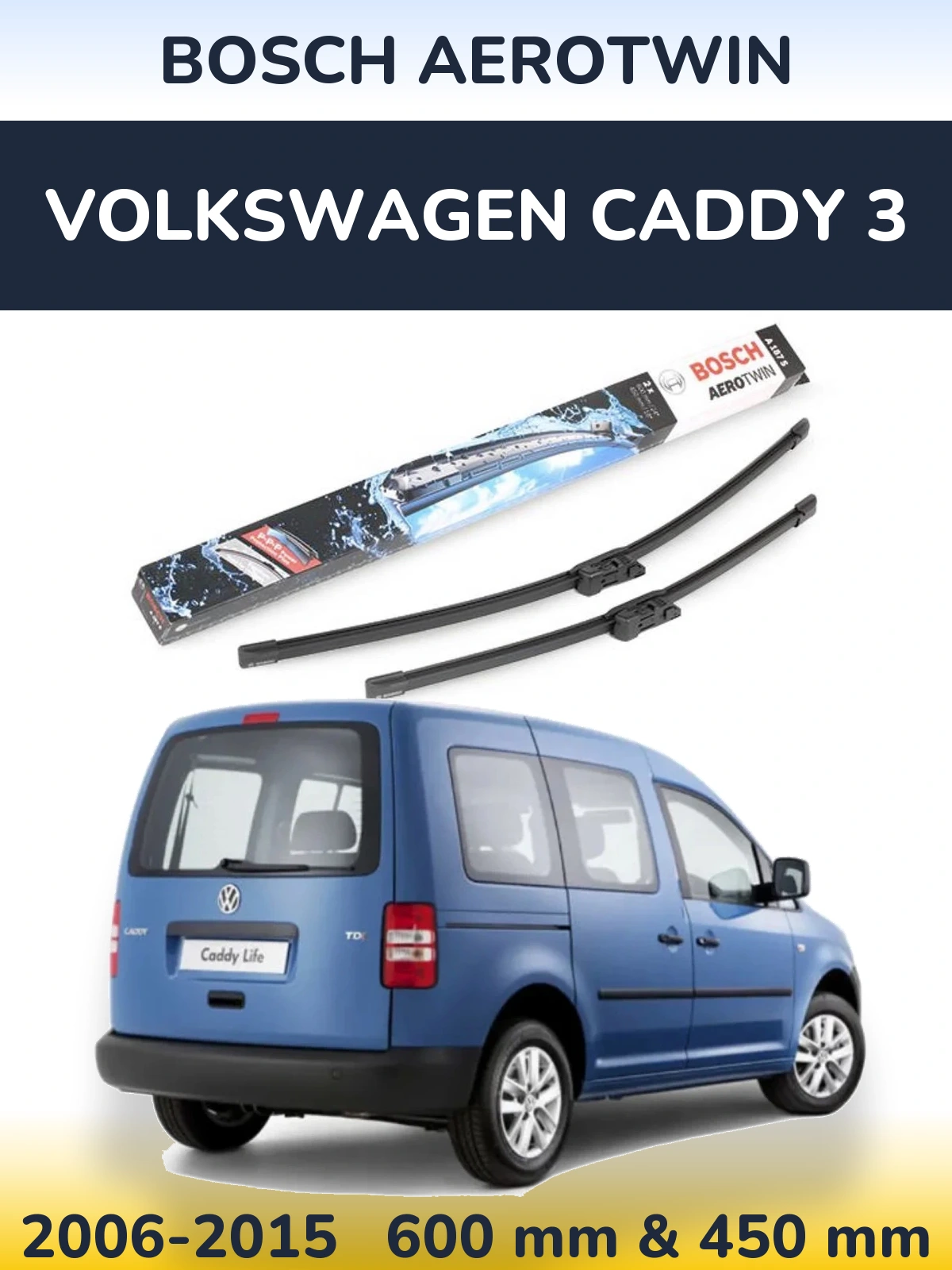 Komplet przednich wycieraczek BOSCH AeroTwin 600 & 450 mm do Volkswagen Caddy 3 2006-2015