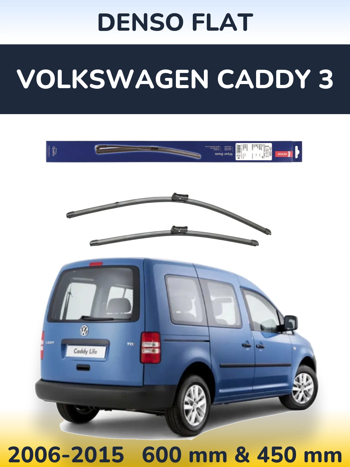 Komplet przednich wycieraczek Denso Flat 600 & 450 mm do Volkswagen Caddy 3 2006-2015