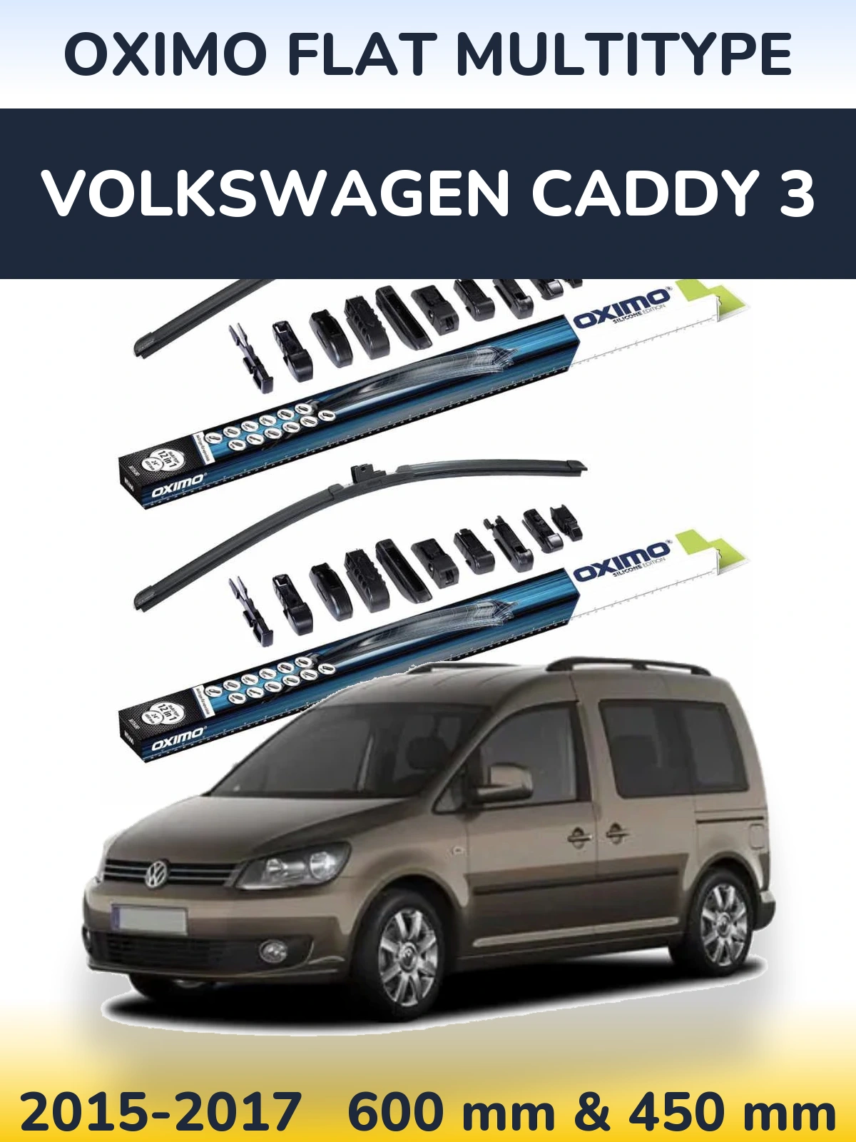 Комплект передних дворников Oximo Flat MultiТипe 600 & 450 мм для Volkswagen Caddy 3 2015-2017