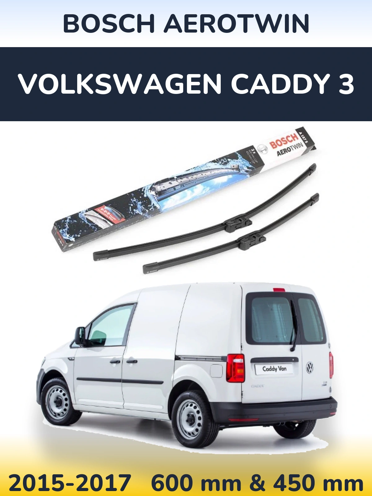 Front wiper blade set BOSCH AeroTwin 600 & 450 mm for Volkswagen Caddy 3 2015-2017