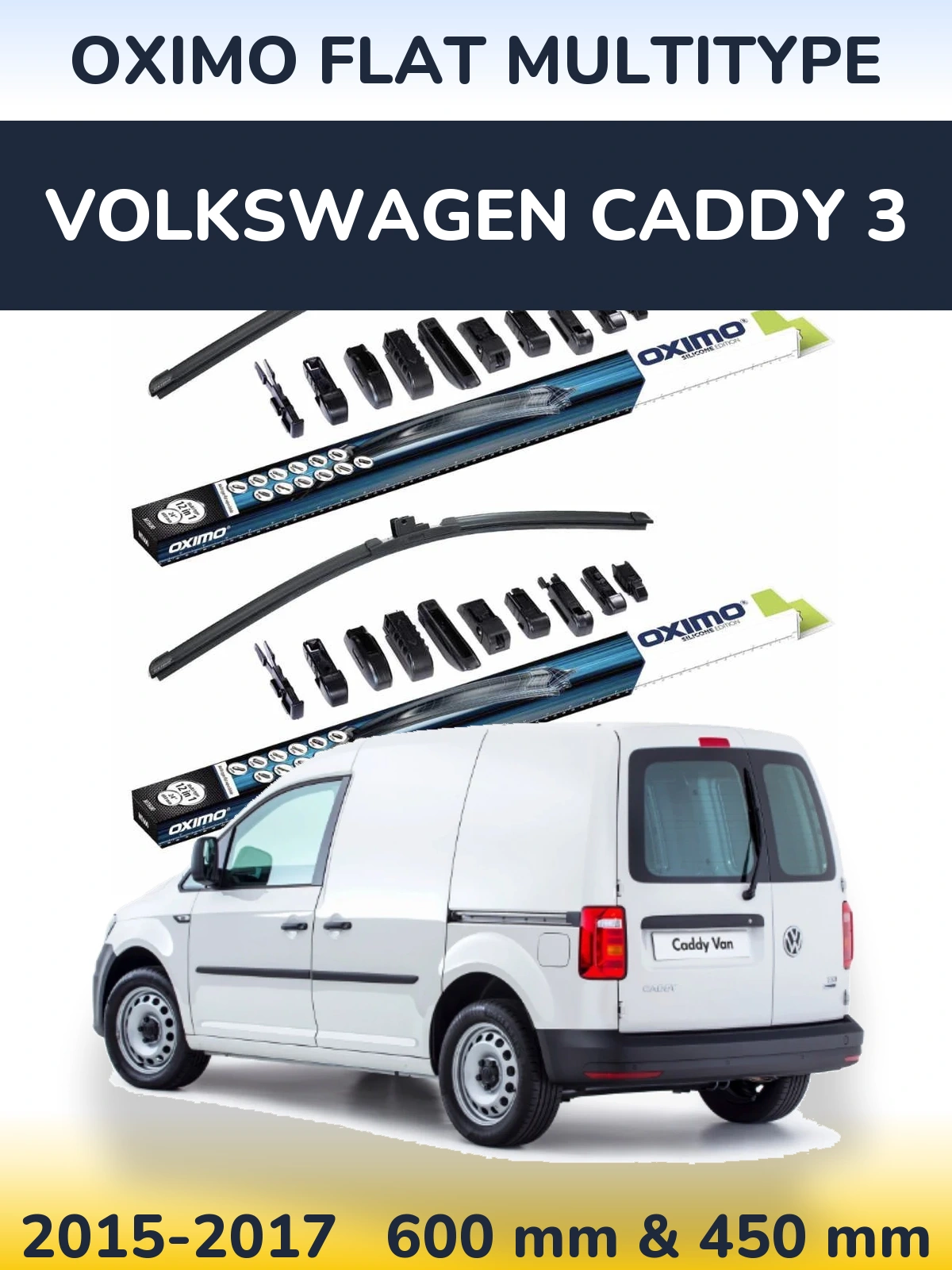 Front wiper blade set Oximo Flat MultiTypee 600 & 450 mm for Volkswagen Caddy 3 2015-2017