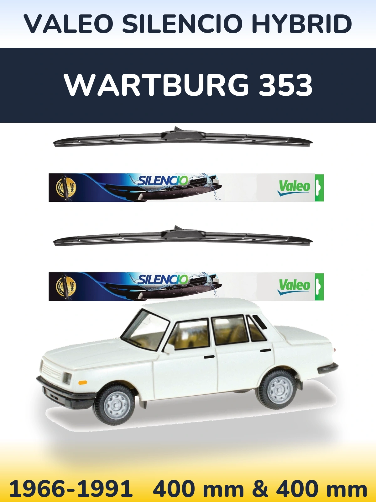 Komplet przednich wycieraczek Valeo Silencio Hybrid 400 & 400 mm do Wartburg 353 1966-1991