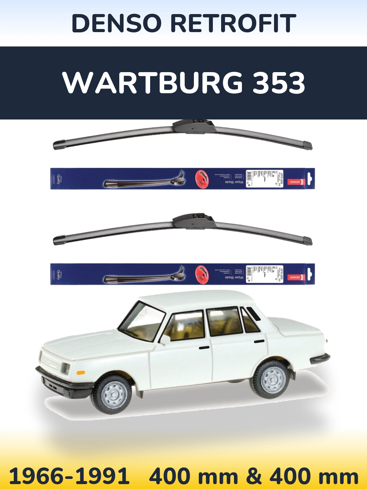 Komplet przednich wycieraczek Denso Retrofit 400 & 400 mm do Wartburg 353 1966-1991