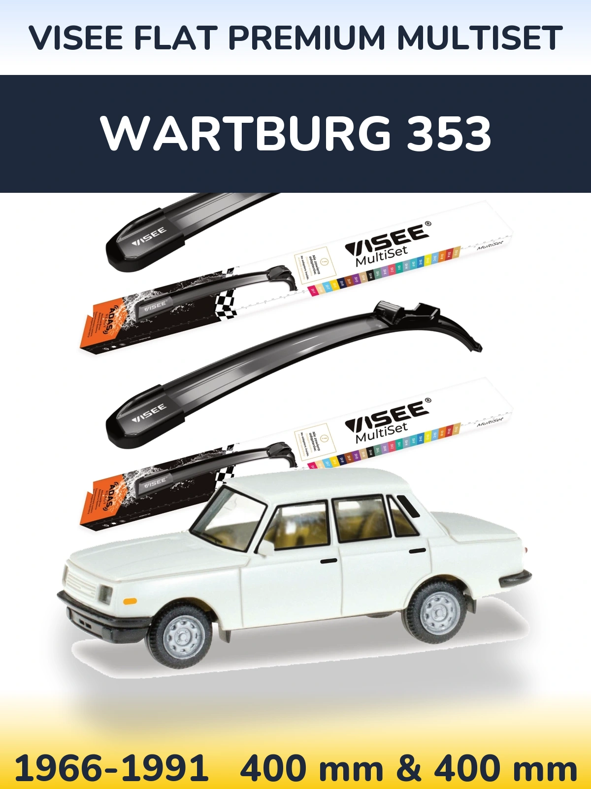 Комплект передних дворников VISEE FLAT PREMIUM MultiSet 400 & 400 мм для Wartburg 353 1966-1991