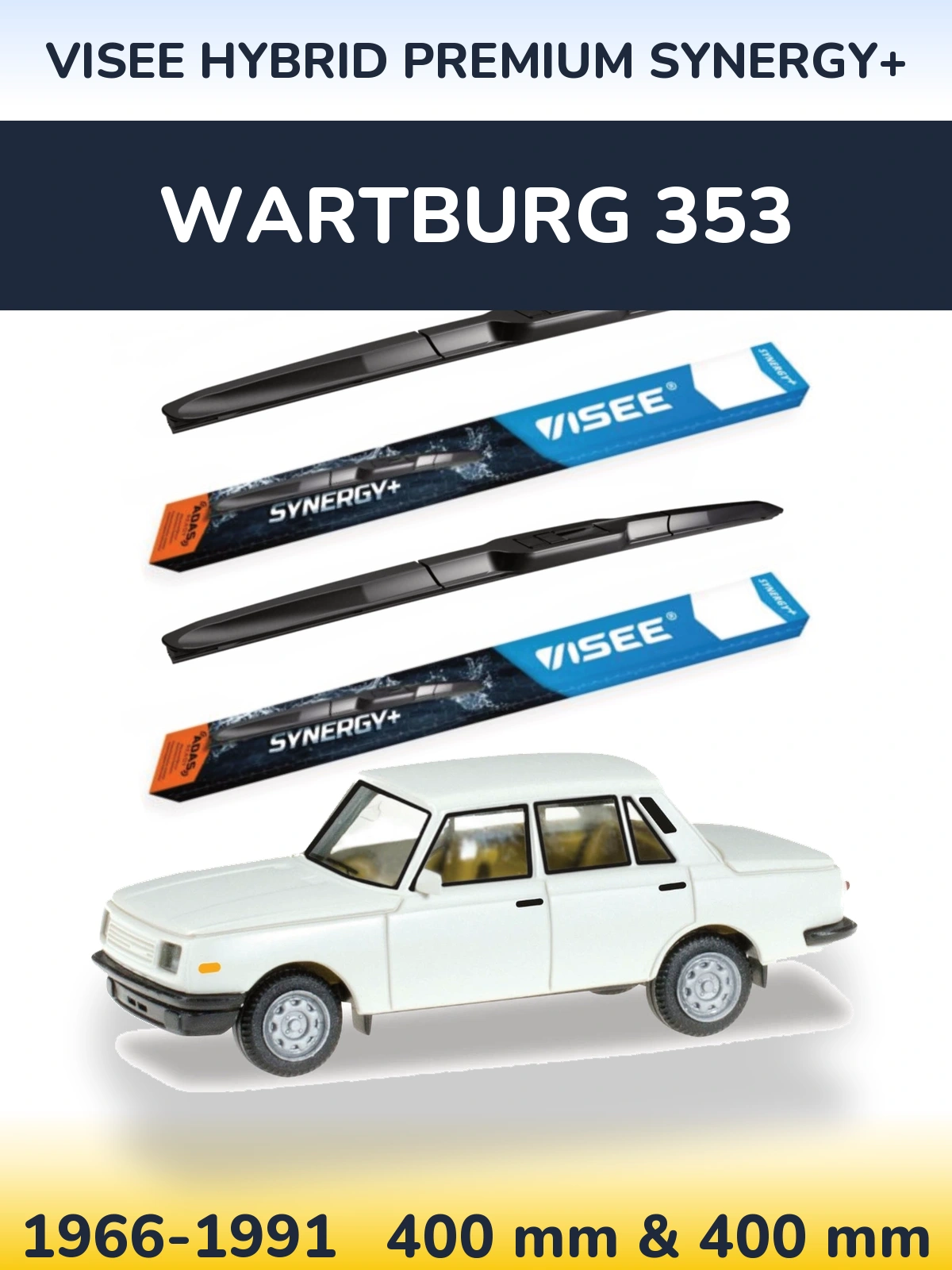 Komplet przednich wycieraczek VISEE HYBRID PREMIUM SYNERGY+ 400 & 400 mm do Wartburg 353 1966-1991