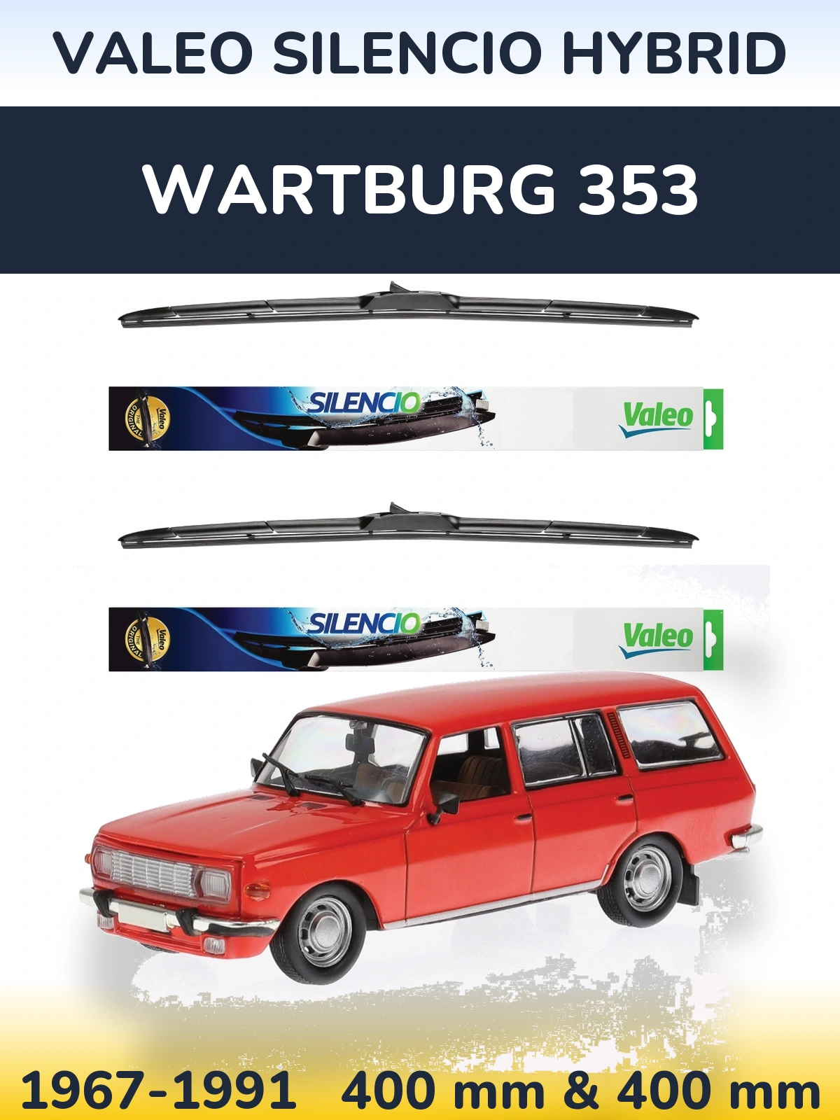 Комплект передних дворников Valeo Silencio Hybrid 400 & 400 мм для Wartburg 353 1967-1991