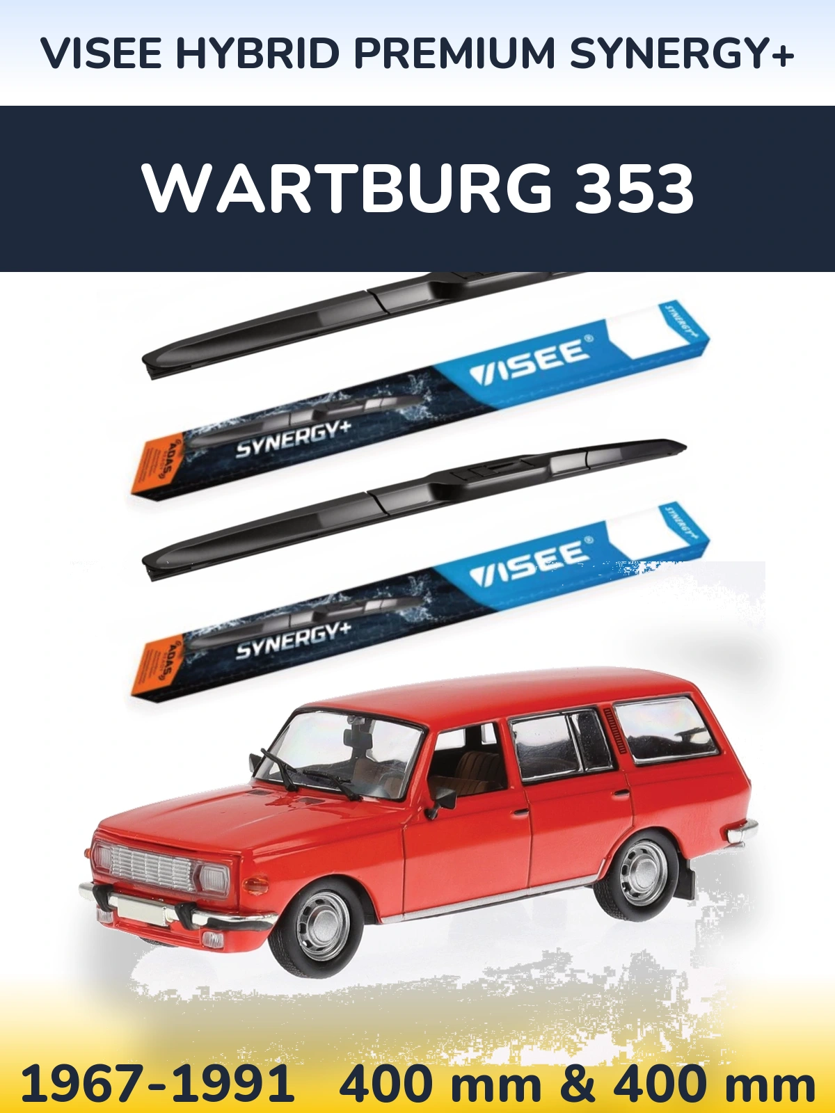 Komplet przednich wycieraczek VISEE HYBRID PREMIUM SYNERGY+ 400 & 400 mm do Wartburg 353 1967-1991