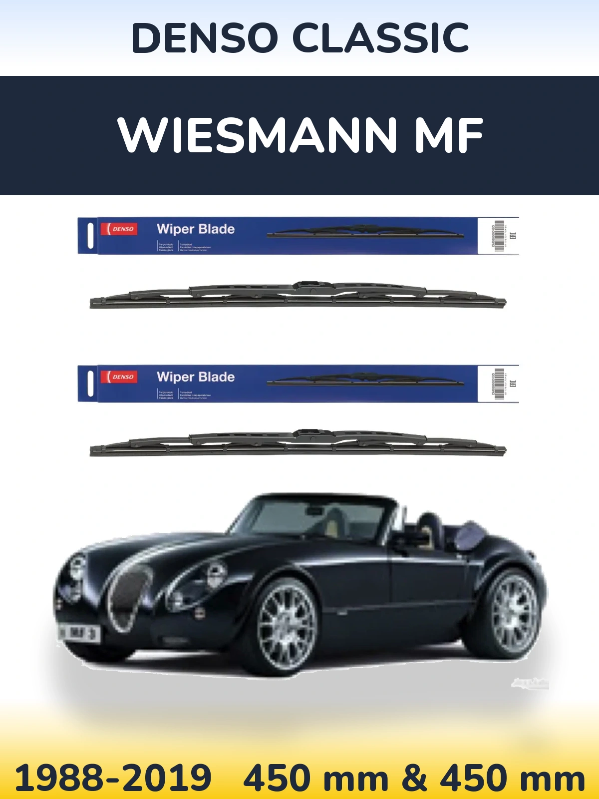 Front wiper blade set Denso Classic 450 & 450 mm for Wiesmann MF 1988-2019