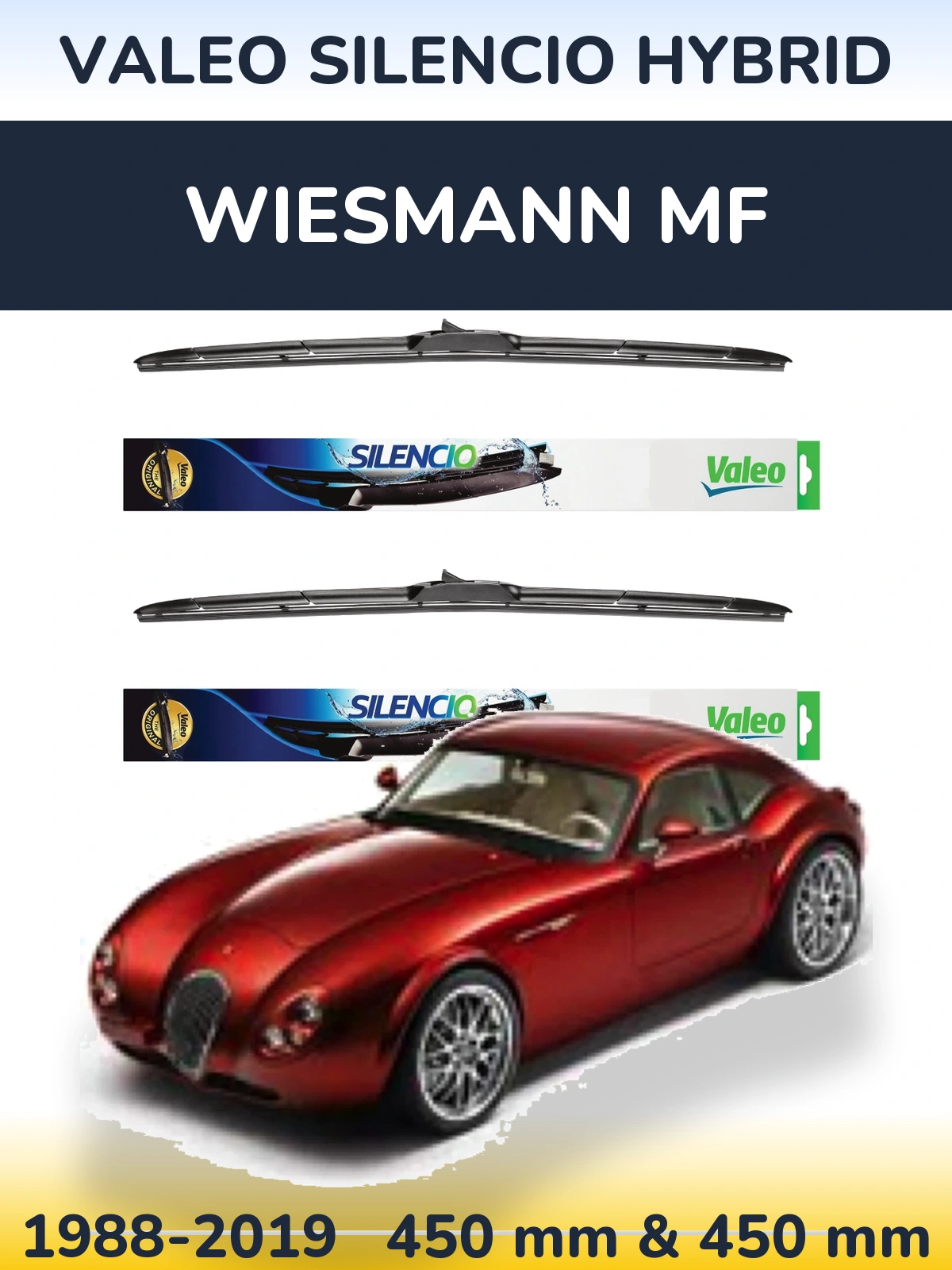 Комплект передних дворников Valeo Silencio Hybrid 450 & 450 мм для Wiesmann MF 1988-2019