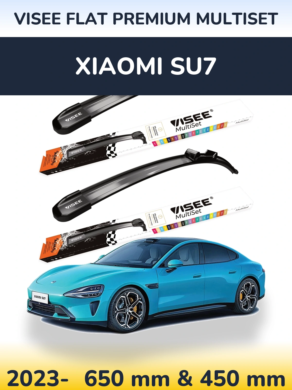 Komplet przednich wycieraczek VISEE FLAT PREMIUM MultiSet 650 & 450 mm do Xiaomi SU7 2023-2026