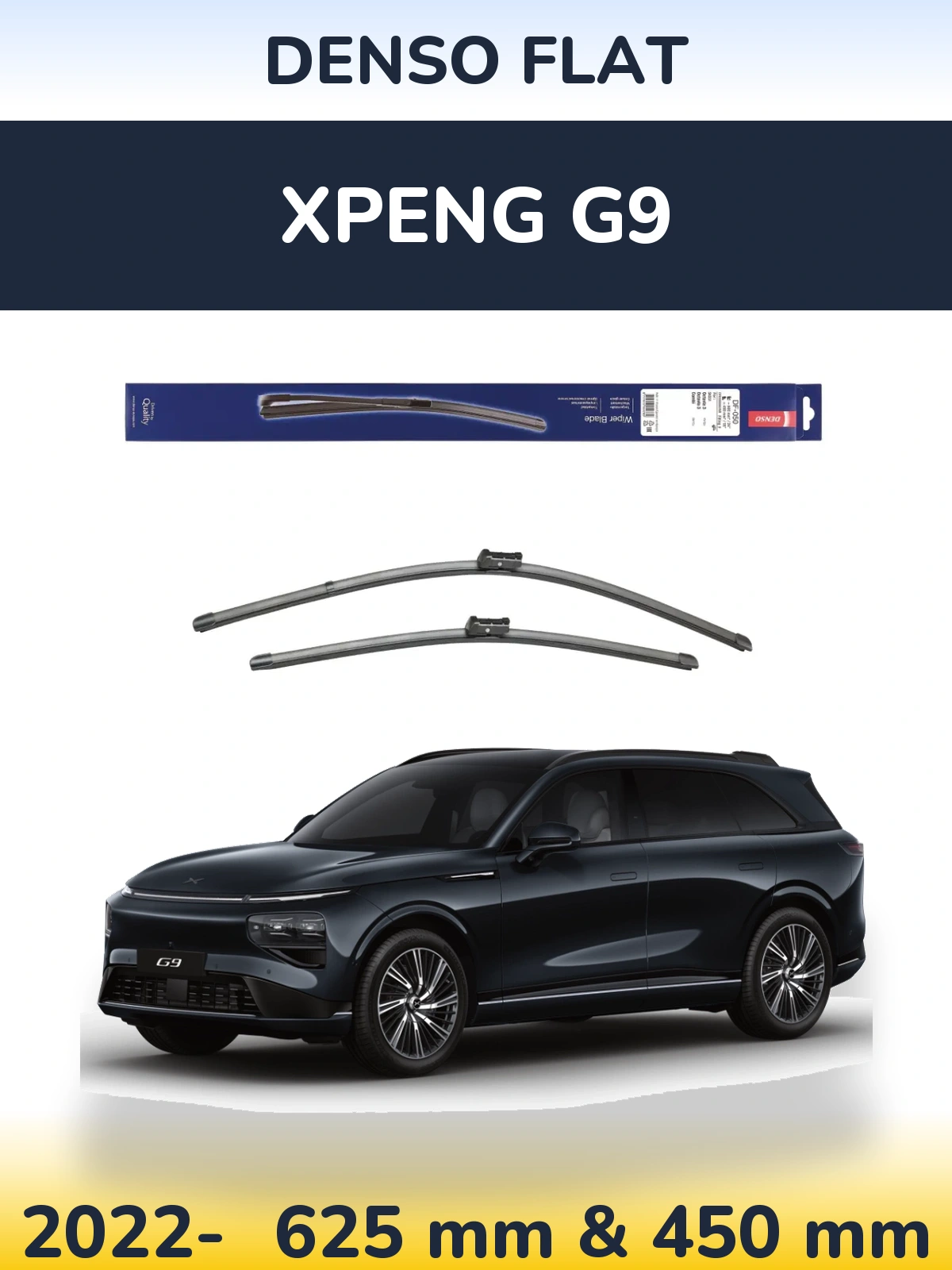 Front wiper blade set Denso Flat 600 & 450 mm for XPENG G9 2022-2026