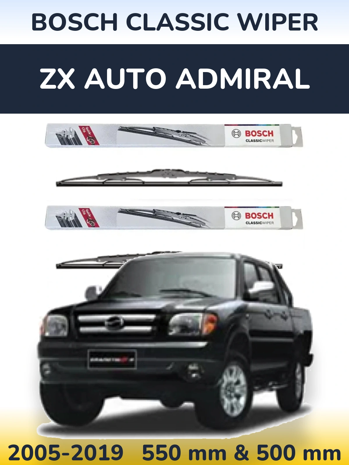Komplet przednich wycieraczek BOSCH Classic Wiper 550 & 500 mm do ZX Auto Admiral 2005-2019