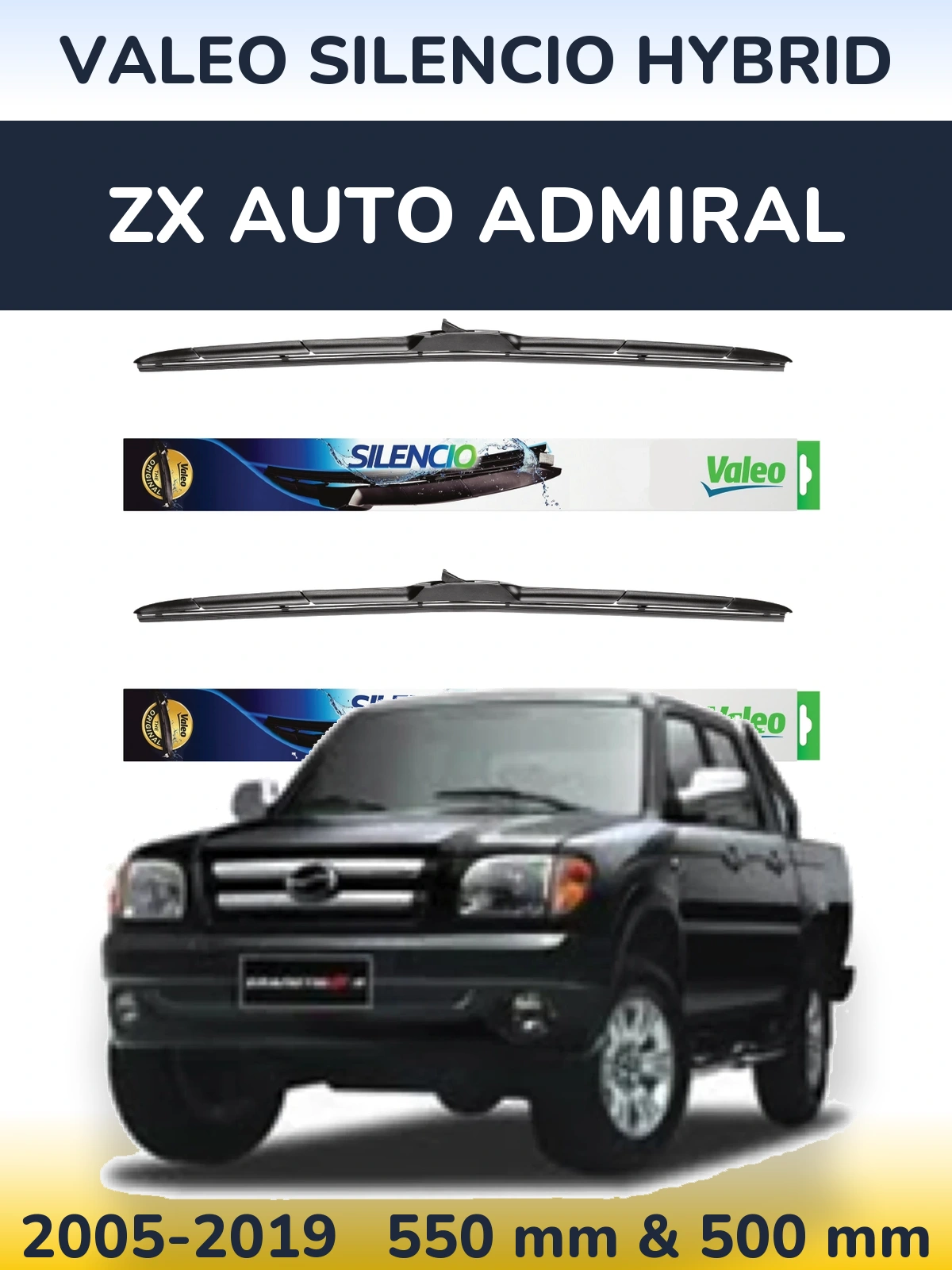 Комплект передних дворников Valeo Silencio Hybrid 550 & 500 мм для ZX Auto Admiral 2005-2019