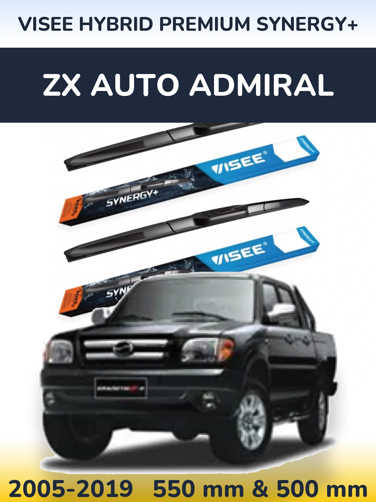 Komplet przednich wycieraczek VISEE HYBRID PREMIUM SYNERGY+ 550 & 500 mm do ZX Auto Admiral 2005-2019