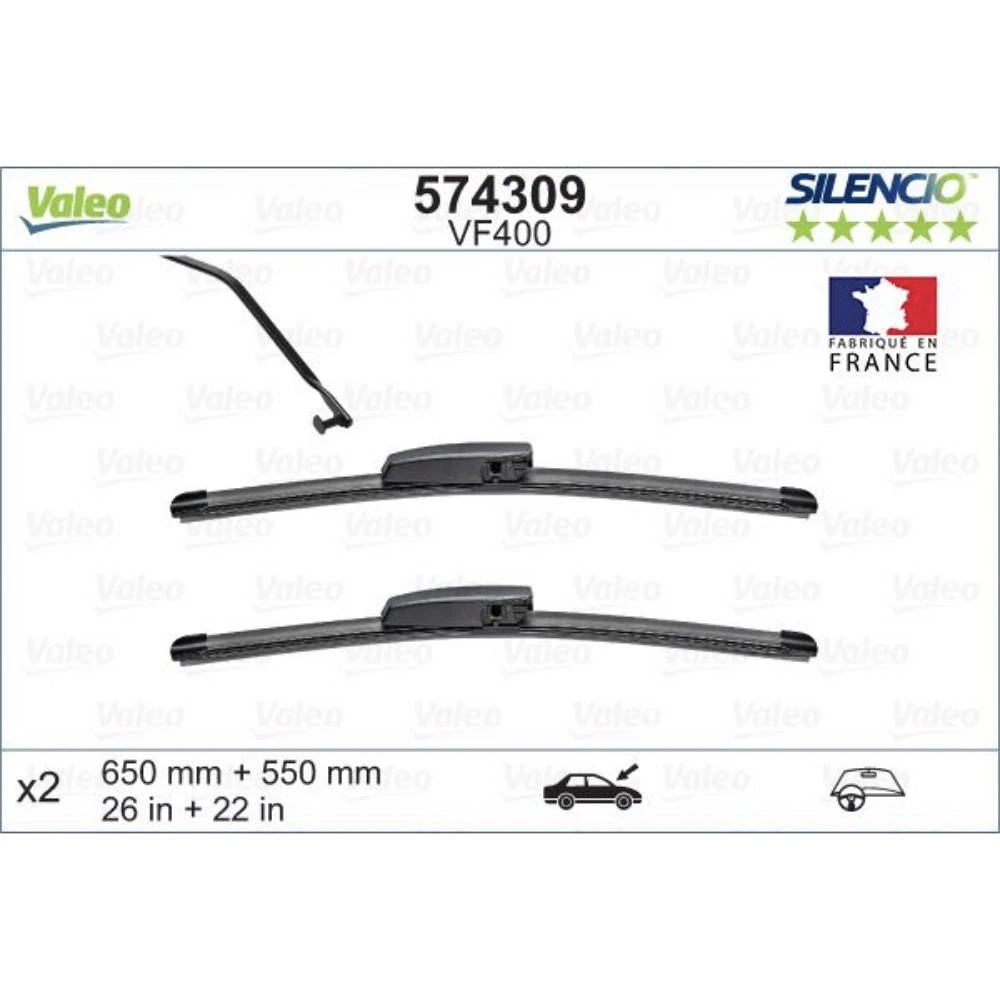 Komplet przednich wycieraczek Valeo Silencio Flat 650 & 550 mm do Renault Scenic 2 2003-2004