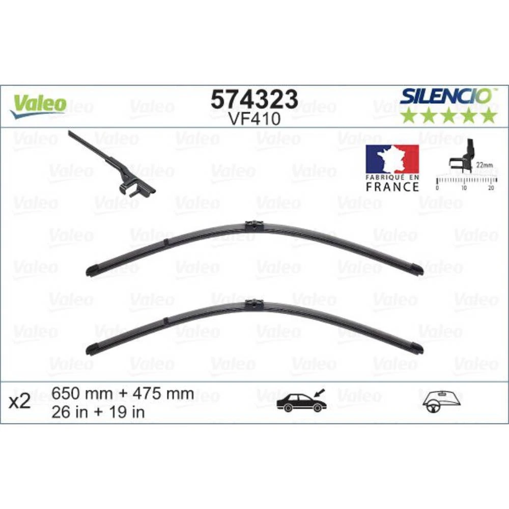 Комплект передних дворников Valeo Silencio Flat 650 & 475 мм для Ford Grand C-MAX 1 2003-2010