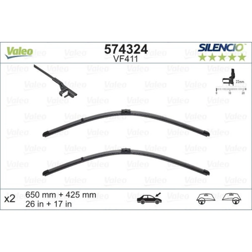 Komplet przednich wycieraczek Valeo Silencio Flat 650 & 420 mm do Ford Focus 2 2004-2006