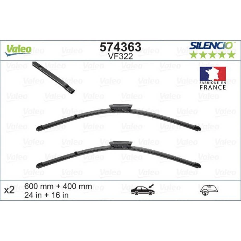 Komplet przednich wycieraczek Valeo Silencio Flat 600 & 400 mm do Renault Clio 3 Grandtour 2007-2015