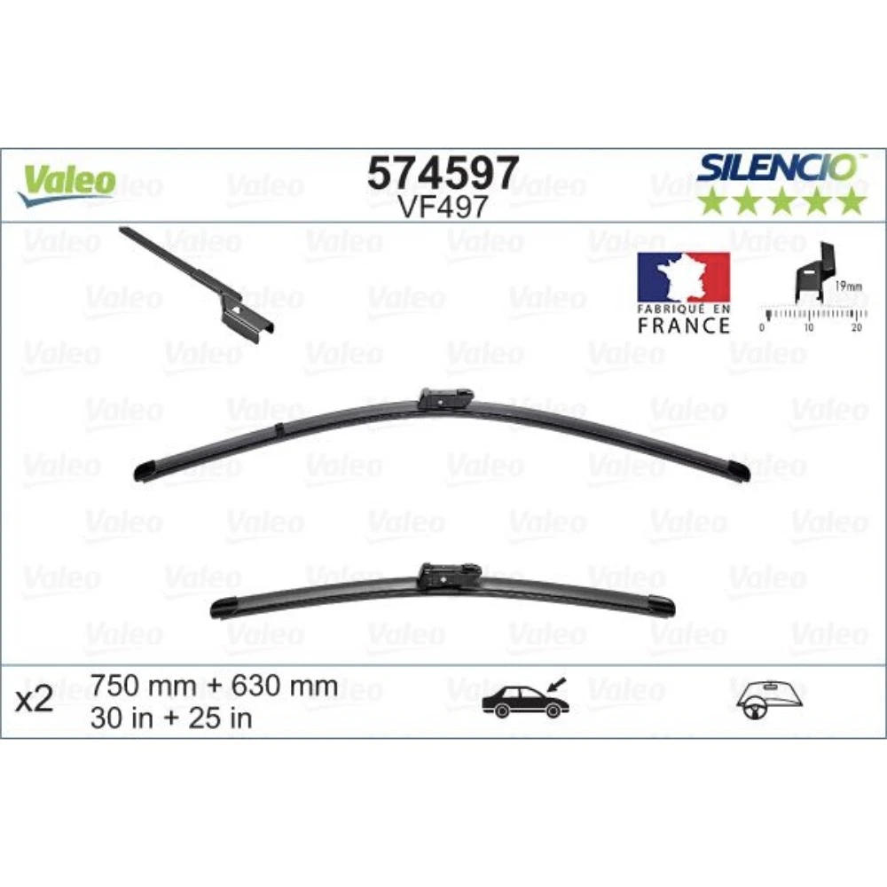 Komplet przednich wycieraczek Valeo Silencio Flat 750 & 630 mm do DS DS5 2011-2019