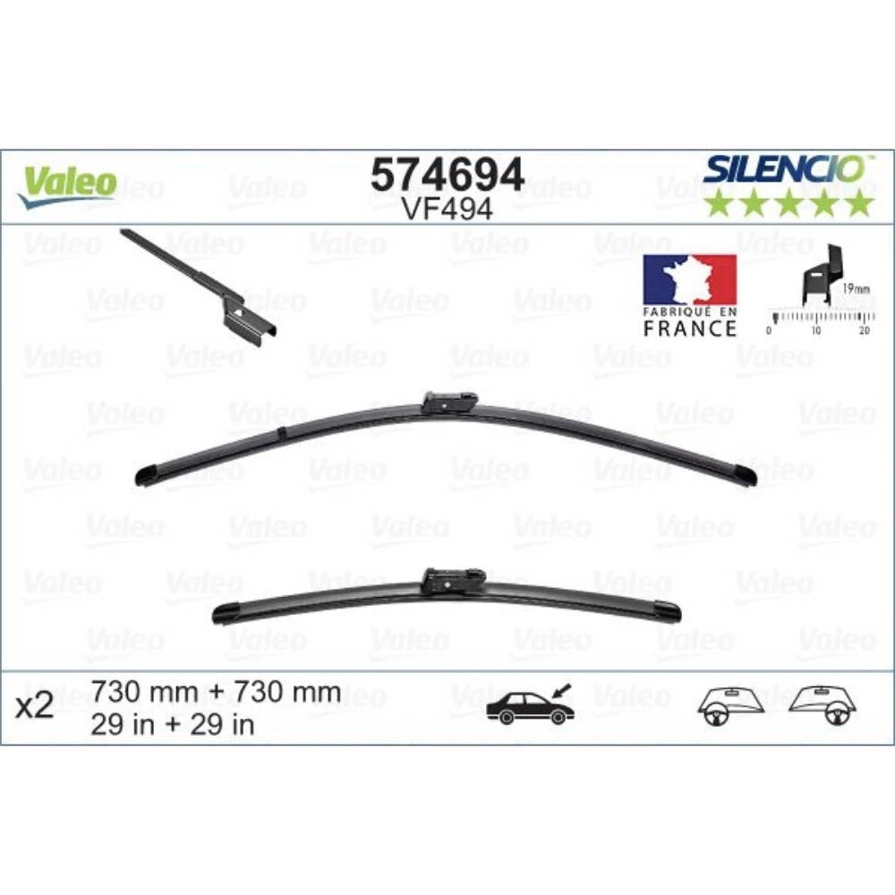 Komplet przednich wycieraczek Valeo Silencio Flat 730 & 730 mm do Ford Focus 3 2010-2018